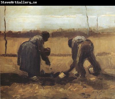 Vincent Van Gogh Peasant and Peasant Woman Planting Potatoes (nn04)